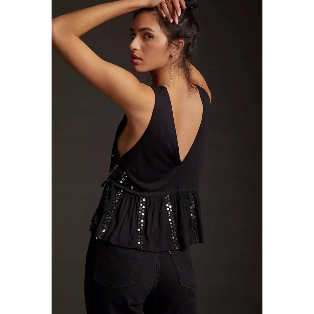 Anthropologie Sequined V-Neck Tank NWT SZ XL & L - Picture 3 of 14
